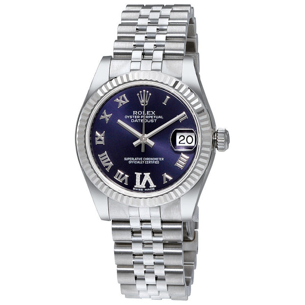 Rolex Datejust 31 Purple Dial Diamond Stainless Steel 18K White Gold Ladies Watch #178274PURDJ - Watches of America