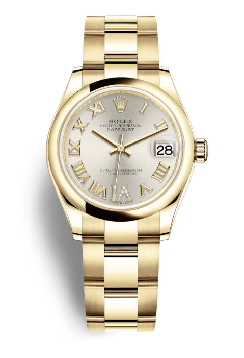 Rolex Datejust 31 Silver Dial Automatic Ladies 18kt Yellow Gold Oyster Watch #278248SRDO - Watches of America