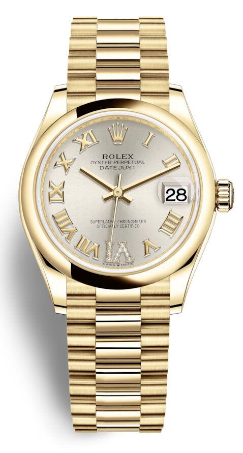Rolex Datejust 31 Silver Dial Automatic Ladies 18kt Yellow Gold President Watch #278248SRDP - Watches of America