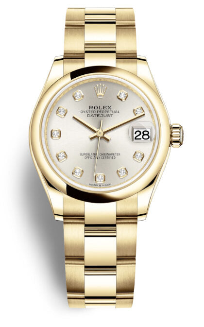 Rolex Datejust 31 Silver Diamond Dial Automatic Ladies 18kt Yellow Gold Oyster Watch #278248SDO - Watches of America