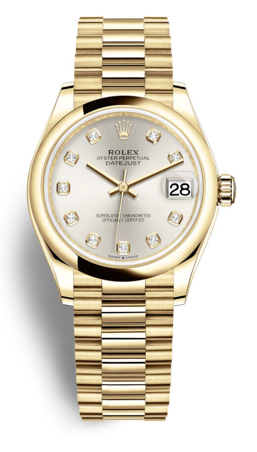 Rolex Datejust 31 Silver Diamond Dial Automatic Ladies 18kt Yellow Gold Oyster Watch #278248SDP - Watches of America