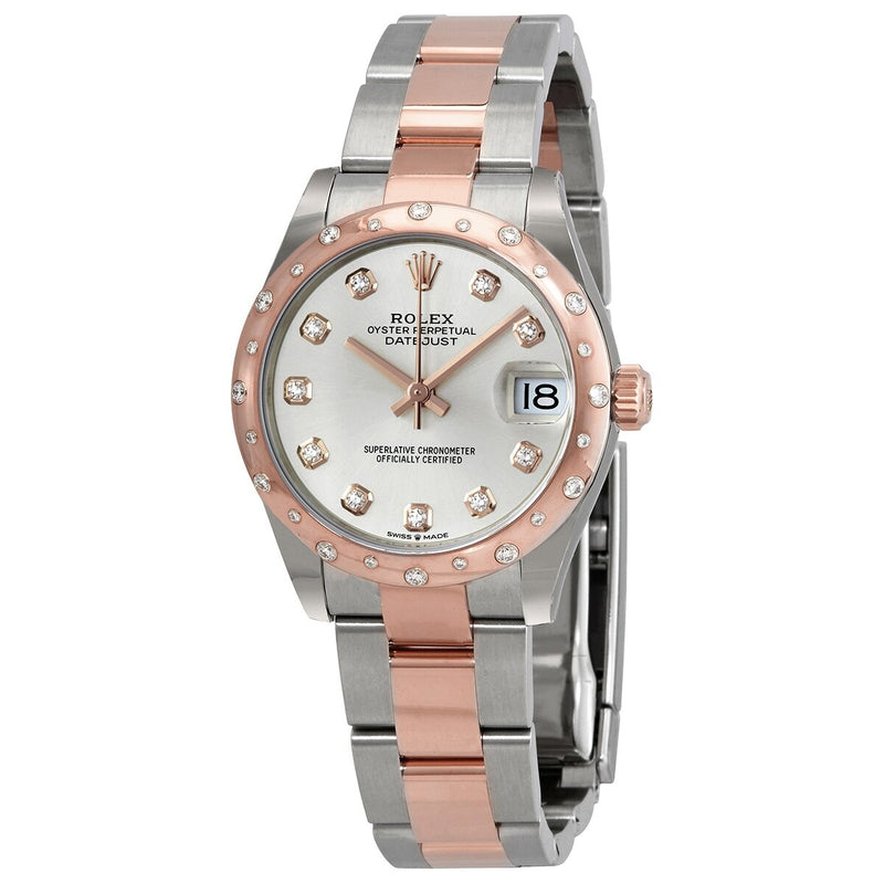Rolex DateJust 31 Silver Diamond Dial Automatic Ladies Stainless Steel 18 ct Everose Gold Oyster Watch #278341SDO - Watches of America