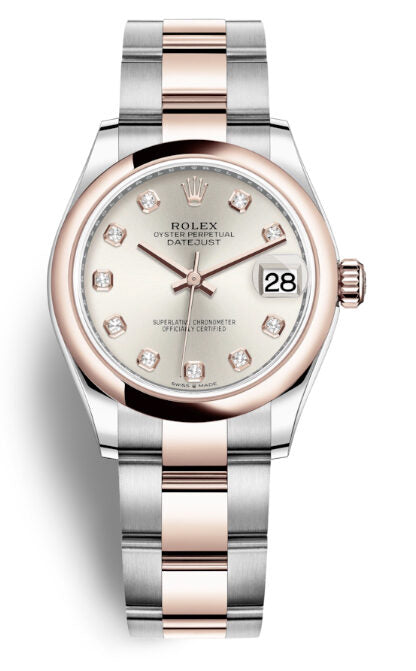 Rolex Datejust 31 Silver Diamond Dial Automatic Ladies Steel and 18kt Everose Gold Oyster Watch #278241SDO - Watches of America