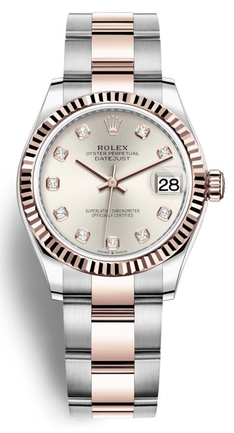 Rolex Datejust 31 Silver Diamond Dial Automatic Ladies Steel and 18kt Everose Gold Oyster Watch #278271SDO - Watches of America