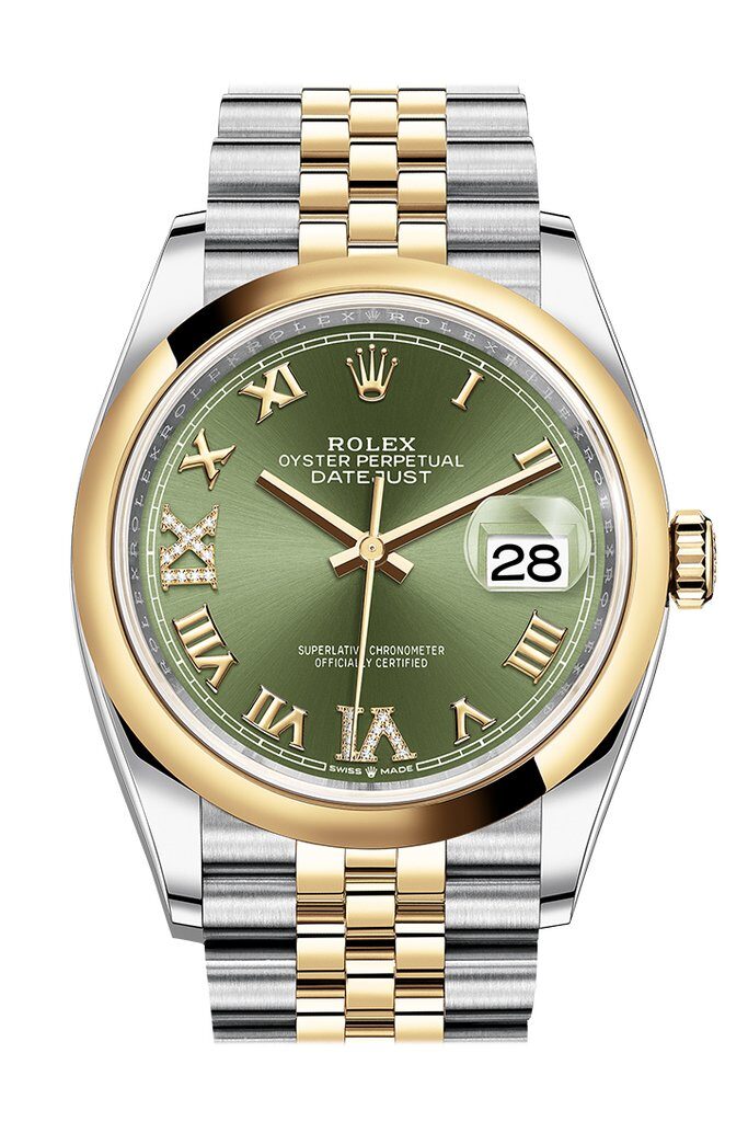 Rolex Datejust 36 Automatic Olive Green Dial Men's Steel and 18k Yellow Gold Jubilee Watch #126203GNRDJ - Watches of America