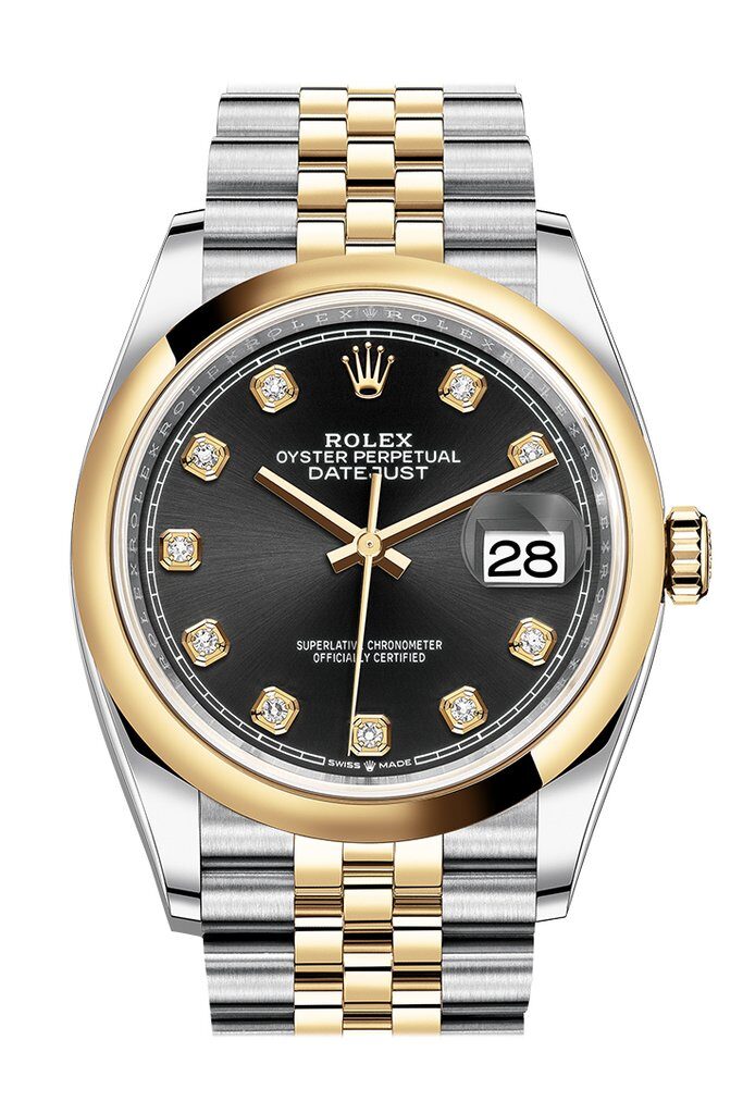 Rolex Datejust 36 Black Dial Men's Steel and 18k Yellow Gold Jubilee Watch #126203BKDJ - Watches of America