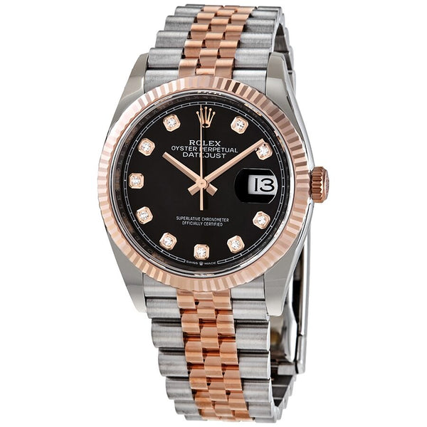 Rolex Datejust 36 Black Diamond Dial Automatic Men's Steel and 18kt Everose Gold Jubilee Watch #126231BKDJ - Watches of America