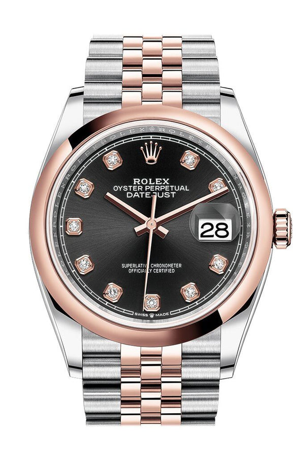 Rolex Datejust 36 Black Diamond Dial Men's Steel and 18k Everose Gold Jubilee Watch #126201BKDJ - Watches of America