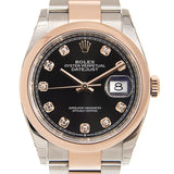 Rolex Datejust 36 Black Diamond Dial Men's Steel and 18k Everose Gold Oyster Watch #126201BKDO - Watches of America