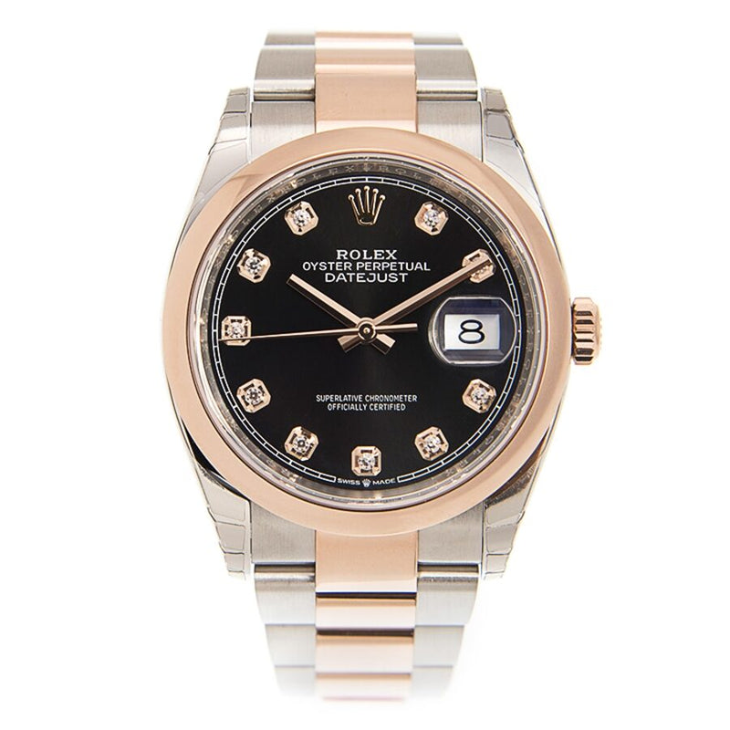 Rolex Datejust 36 Black Diamond Dial Men's Steel and 18k Everose Gold Oyster Watch #126201BKDO - Watches of America #3