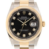 Rolex Datejust 36 Black Diamond Dial Men's Steel and 18k Yellow Gold Jubilee Watch #126203BKDO - Watches of America