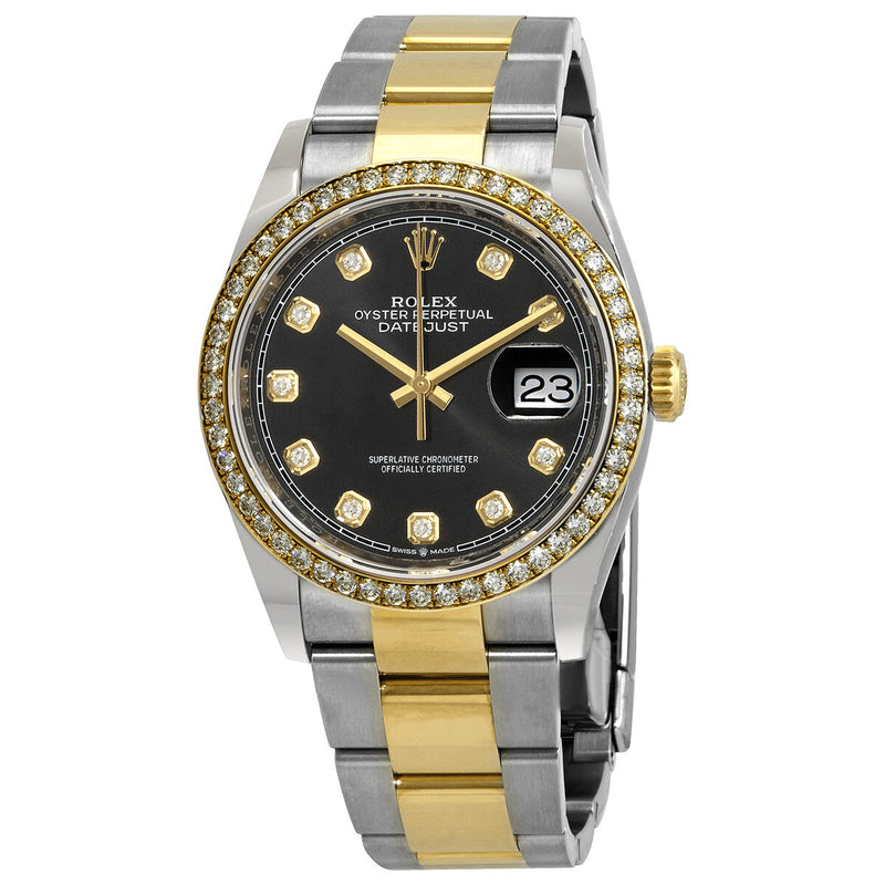 Rolex Datejust 36 Black Diamond Dial Men's Steel and 18kt Yellow Gold Oyster Watch #126283BKDO - Watches of America