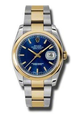 Rolex Datejust 36 Blue Dial Stainless Steel and 18K Yellow Gold Oyster Bracelet Automatic Men's Watch #116203BLSO - Watches of America