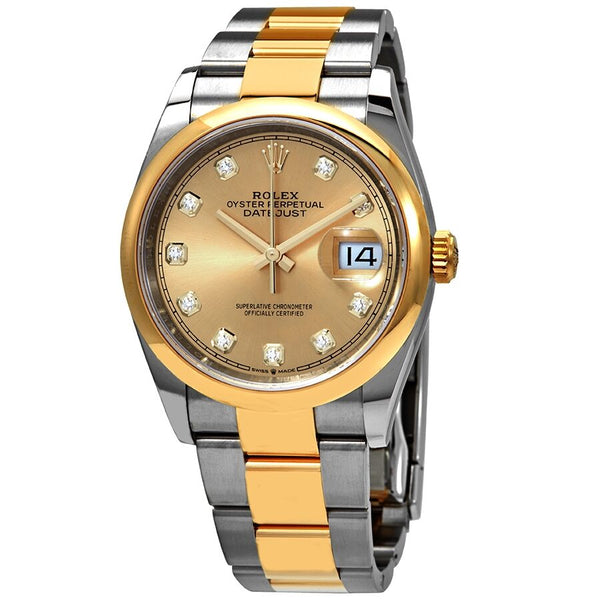 Rolex Datejust 36 Champagne Diamond Dial Men's Steel and 18k Yellow Gold Oyster Watch #126203CDO - Watches of America