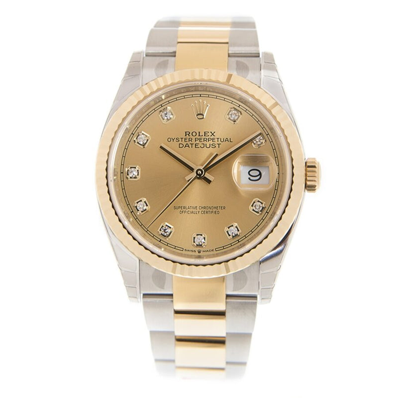 Rolex Datejust 36 Champagne Diamond Dial Men's Steel and 18kt Yellow Gold Oyster Watch #126233CDO - Watches of America #3