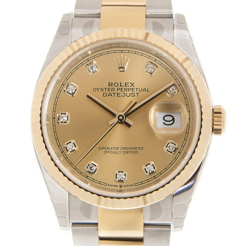 Rolex Datejust 36 Champagne Diamond Dial Men's Steel and 18kt Yellow Gold Oyster Watch #126233CDO - Watches of America