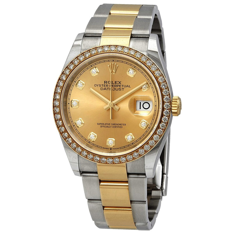 Rolex Datejust 36 Champagne Diamond Dial Men's Steel and 18kt Yellow Gold Oyster Watch #126283CDO - Watches of America
