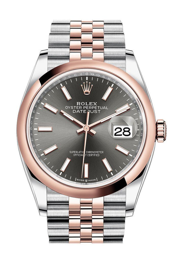 Rolex Datejust 36 Dark Rhodium Dial Men's Steel and 18k Everose Gold Jubilee Watch #126201DRSJ - Watches of America