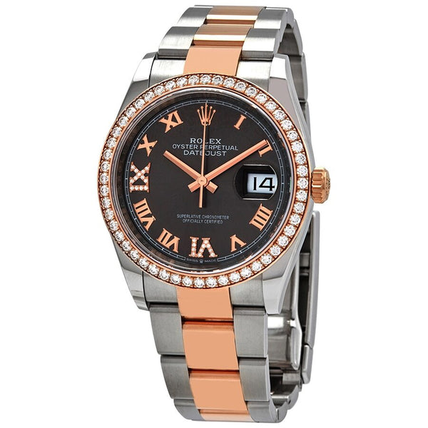 Rolex Datejust 36 Dark Rhodium Diamond Dial Automatic Men's Steel and 18k Everose Gold Oyster Watch #126281DRRDO - Watches of America