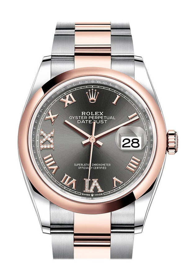 Rolex Datejust 36 Dark Rhodium Diamond Dial Men's Steel and 18K Everose Gold Oyster Watch #126201DRRDO - Watches of America