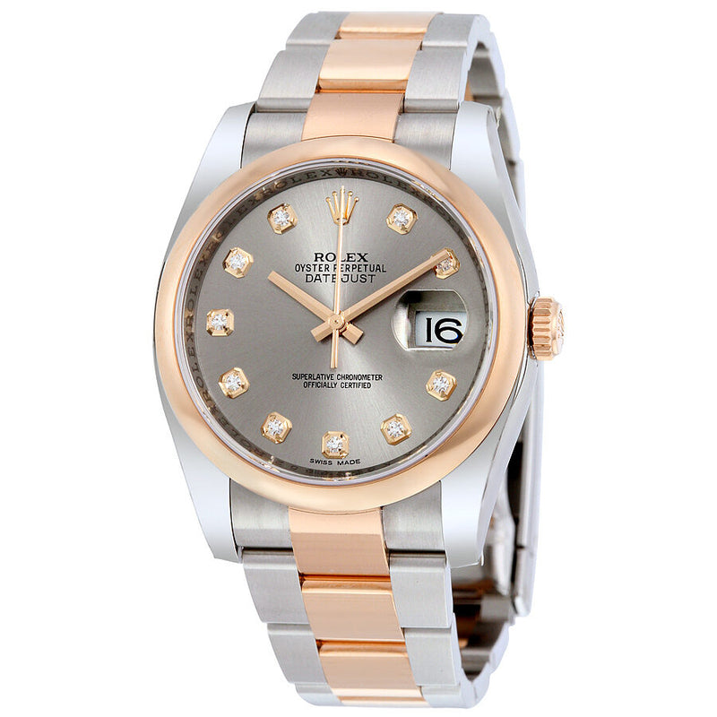 Rolex Datejust 36 Grey Diamond Dial Steel and 18K Everose Gold Oyster Men's Watch #116201GYDO - Watches of America