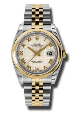 Rolex Datejust 36 Ivory Pyramid Dial Stainless Steel and 18K Yellow Gold Jubilee Bracelet Automatic Men's Watch #116203IPRJ - Watches of America