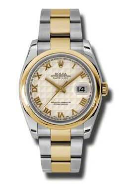 Rolex Datejust 36 Ivory Pyramid Dial Stainless Steel and 18K Yellow Gold Oyster Bracelet Automatic Men's Watch #116203IPRO - Watches of America
