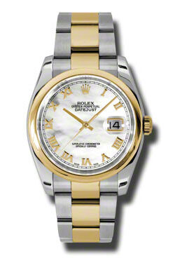 Rolex Datejust 36 Mother of Pearl Dial Stainless Steel and 18K Yellow Gold Oyster Bracelet Automatic Men's Watch #116203MRO - Watches of America