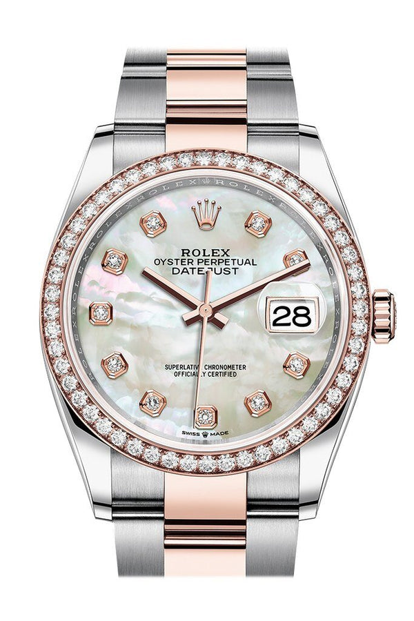 Rolex Datejust 36 Mother of Pearl Diamond Dial Automatic Men's Steel and 18k Everose Gold Oyster Watch #126281MDO - Watches of America