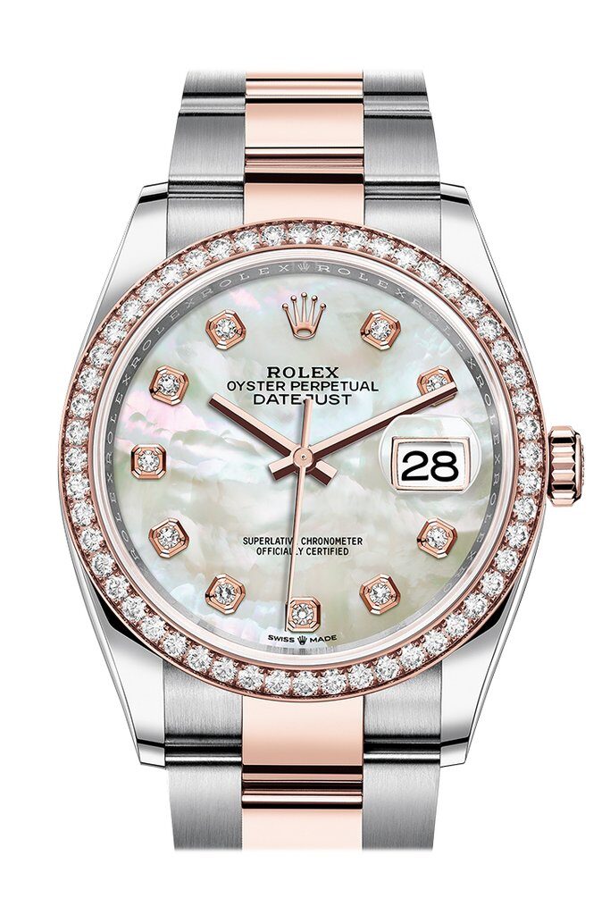Rolex Datejust 36 Mother of Pearl Diamond Dial Automatic Men's Steel and 18k Everose Gold Oyster Watch #126281MDO - Watches of America