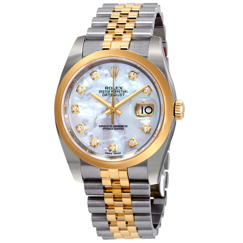 Rolex Datejust 36 Mother of Pearl Diamond Dial Ladies Steel and 18k Yellow Gold Jubilee Watch#116203MDJ - Watches of America