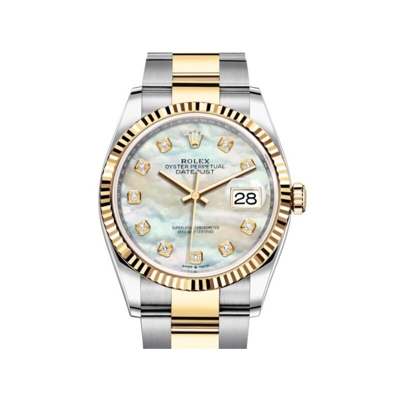 Rolex Datejust 36 Mother of Pearl Diamond Dial Men's Stainless Steel and 18kt Yellow Gold Oyster Watch #126233MDO - Watches of America