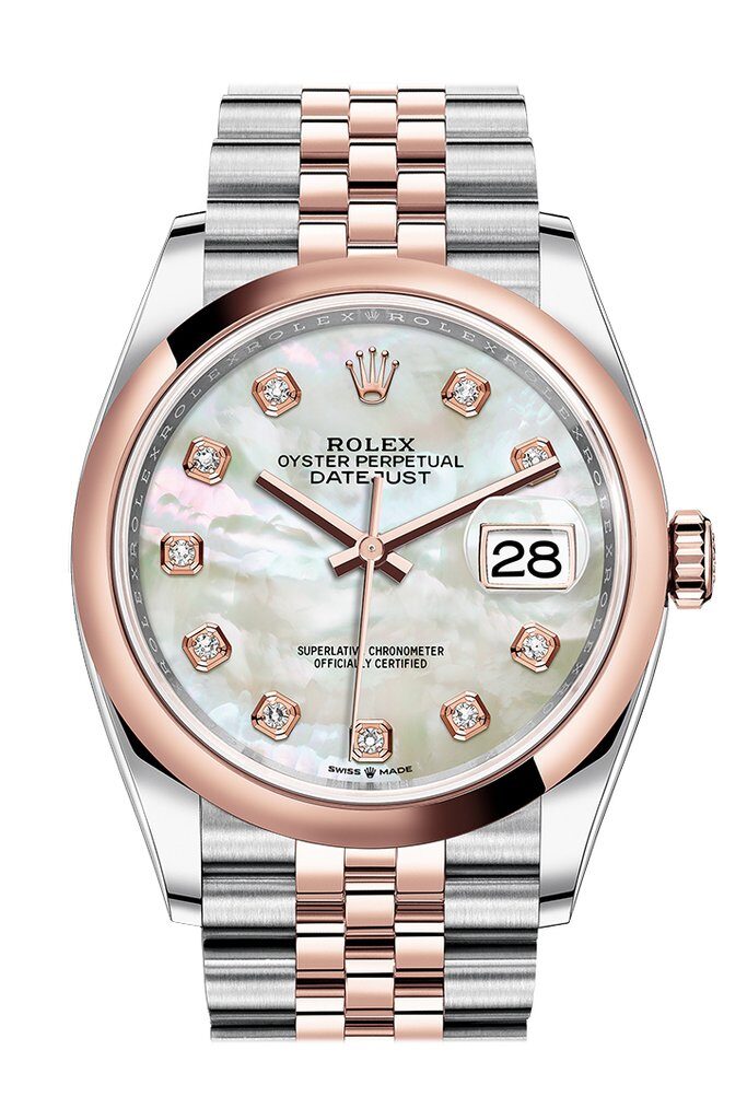 Rolex Datejust 36 Mother of Pearl Diamond Dial Men's Steel and 18k Everose Gold Jubilee Watch #126201MDJ - Watches of America