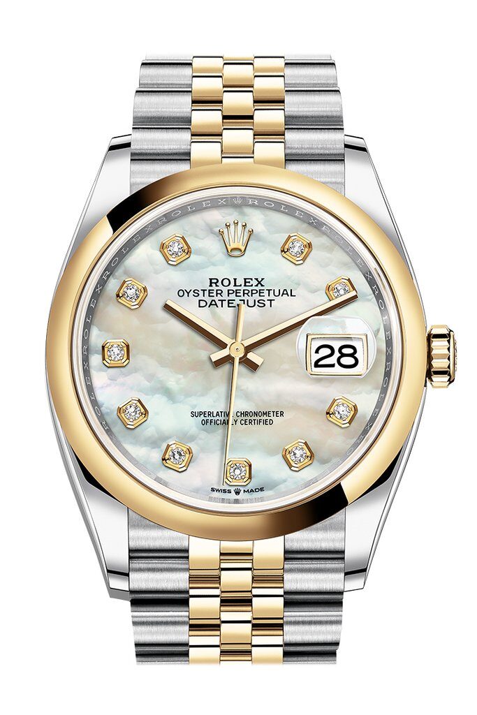 Rolex Datejust 36 Mother of Pearl Diamond Dial Men's Steel and 18k Yellow Gold Jubilee Watch #126203MDJ - Watches of America
