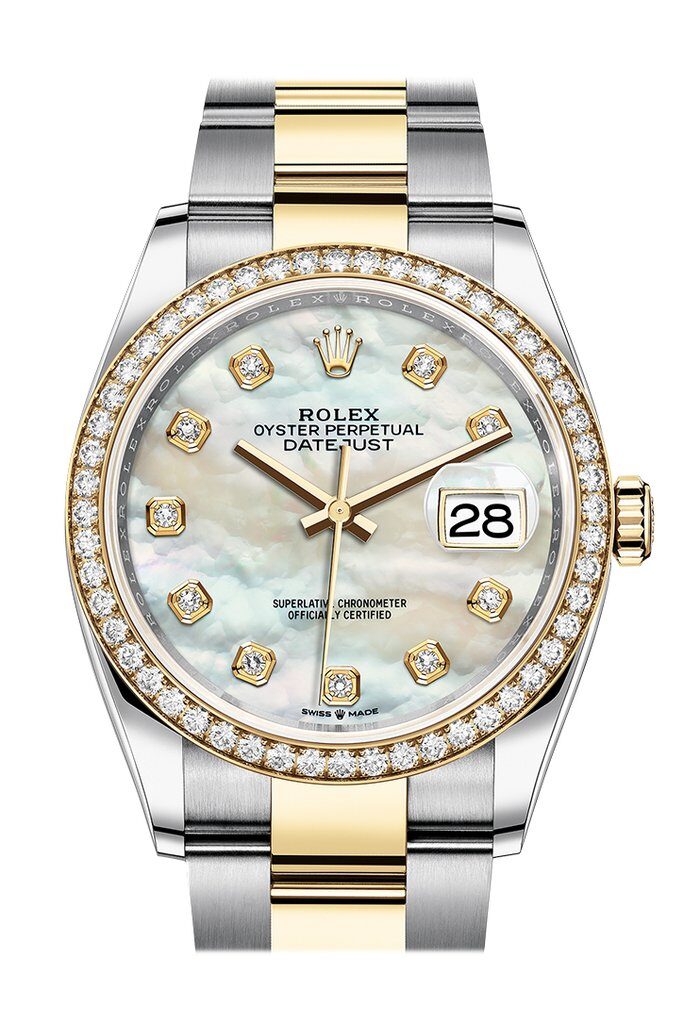 Rolex Datejust 36 Mother of Pearl Diamond Dial Men's Steel and 18kt Yellow Gold Oyster Watch #126283MDO - Watches of America