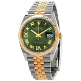 Rolex Datejust 36 Olive Green Diamond Dial Men's Stainless Steel and 18kt Yellow Gold Jubilee Watch #126233GNRDJ - Watches of America