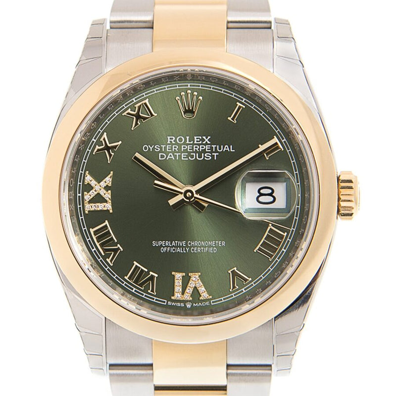 Rolex Datejust 36 Olive Green Diamond Dial Men's Steel and 18k Yellow Gold Oyster Watch #126203GNRDO - Watches of America #2