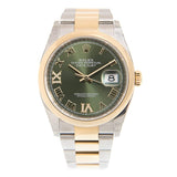 Rolex Datejust 36 Olive Green Diamond Dial Men's Steel and 18k Yellow Gold Oyster Watch #126203GNRDO - Watches of America #3
