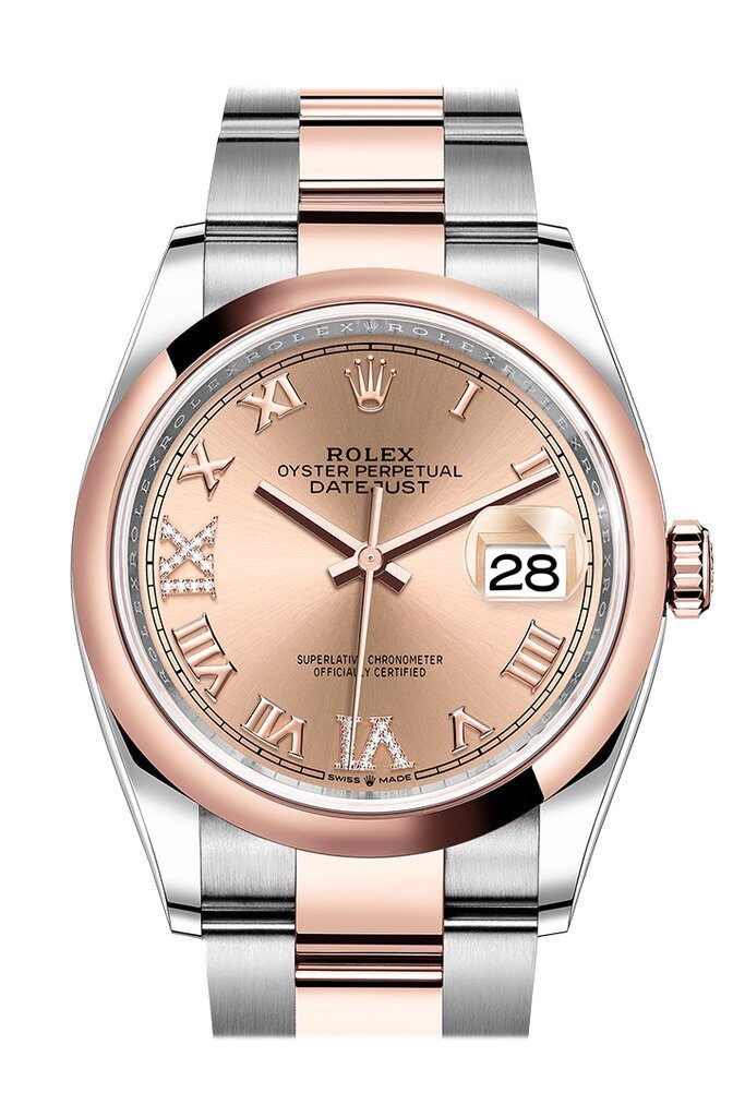 Rolex Datejust 36 Pink Diamond Dial Men's Steel and 18K Everose Gold Oyster Watch #126201PKRDO - Watches of America