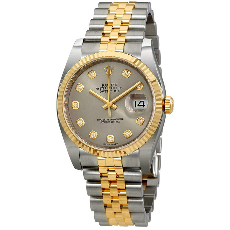 Rolex Datejust 36 Rhodium Diamond Dial Automatic Diamond Ladies Steel and 18kt Yellow Gold Jubilee Watch #116233RDJ - Watches of America