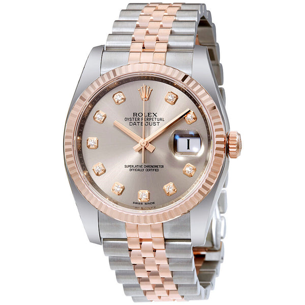Rolex Datejust 36 Rhodium Diamond Dial Steel and 18kt Everose Gold Men's Watch #116231RDJ - Watches of America