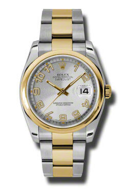 Rolex Datejust 36 Silver Concentric Dial Stainless Steel and 18K Yellow Gold Oyster Bracelet Automatic Men's Watch #116203SCAO - Watches of America
