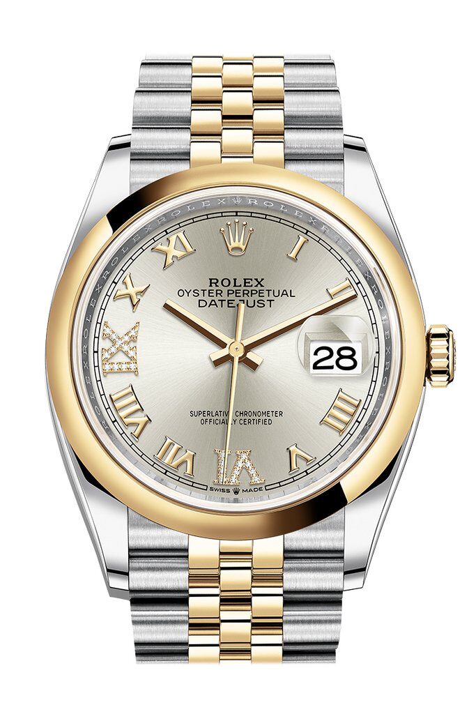 Rolex Datejust 36 Silver Diamond Dial Automatic Men's Steel and 18k Yellow Gold Jubilee Watch #126203SRDJ - Watches of America