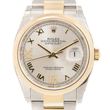 Rolex Datejust 36 Silver Diamond Dial Automatic Men's Steel and 18k Yellow Gold Oyster Watch 126203SRDO#116200SV - Watches of America