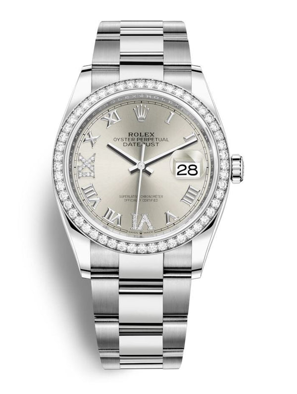 Rolex Datejust 36 Silver Diamond Dial Automatic Unisex Oyster Watch #126284SRDO - Watches of America