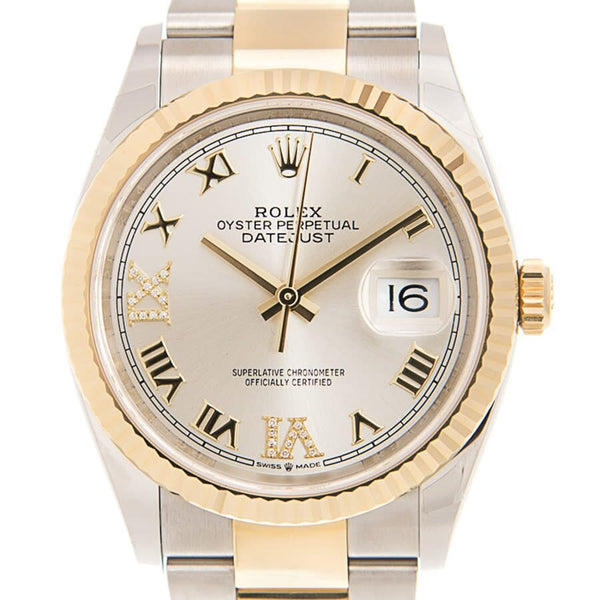 Rolex Datejust 36 Silver Diamond Dial Men's Stainless Steel and 18kt Yellow Gold Oyster Watch #126233SRDO - Watches of America