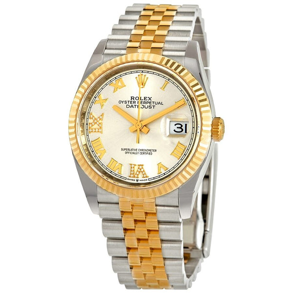 Rolex Datejust 36 Silver Diamond Dial Men's Stainless Steel and 18kt Yellow Gold Rolex Jubilee Watch #126233SRDJ - Watches of America