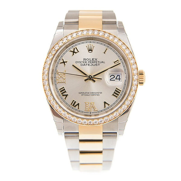 Rolex Datejust 36 Silver Diamond Dial Men's Steel and 18kt Yellow Gold Oyster Watch #126283SRDO - Watches of America