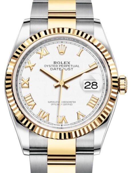 Rolex Datejust 36 White Dial Men's Stainless Steel and 18kt Yellow Gold Oyster Watch #126233WRO - Watches of America
