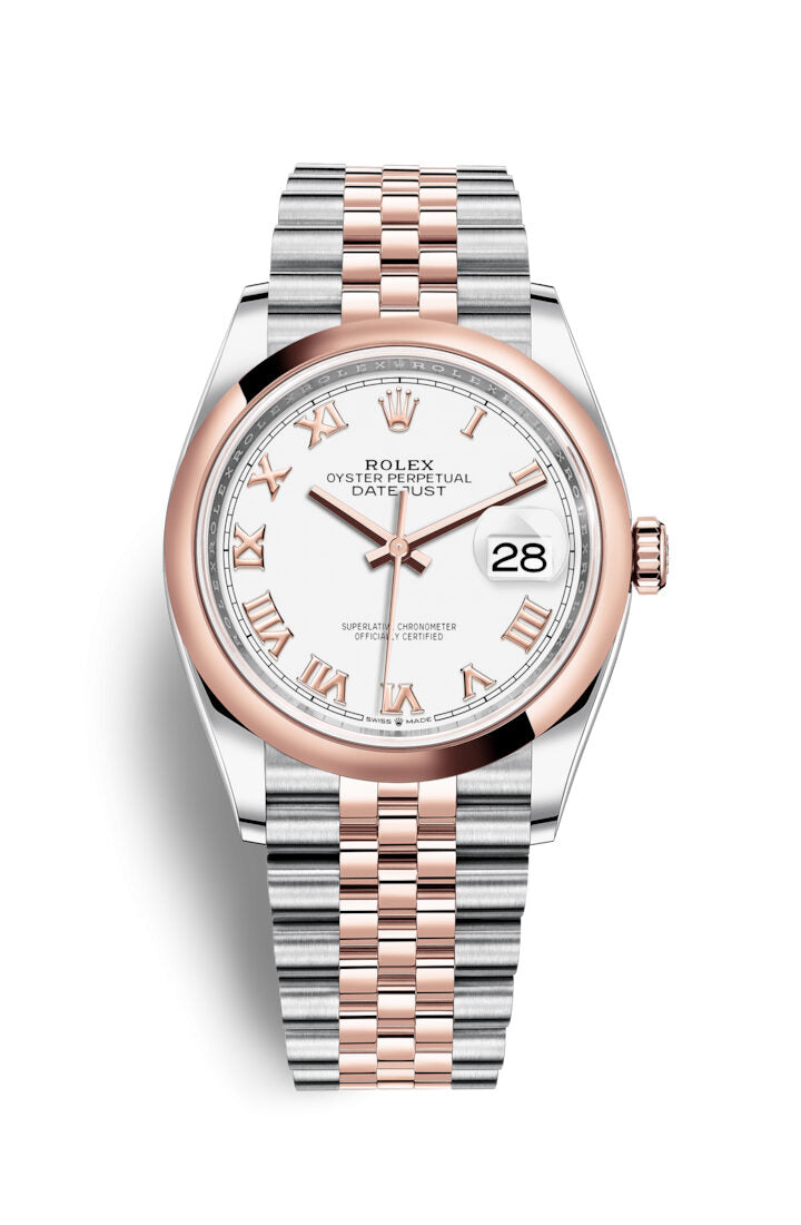 Rolex Datejust 36 White Dial Men's Steel and 18k Everose Gold Jubilee Watch #126201WRJ - Watches of America